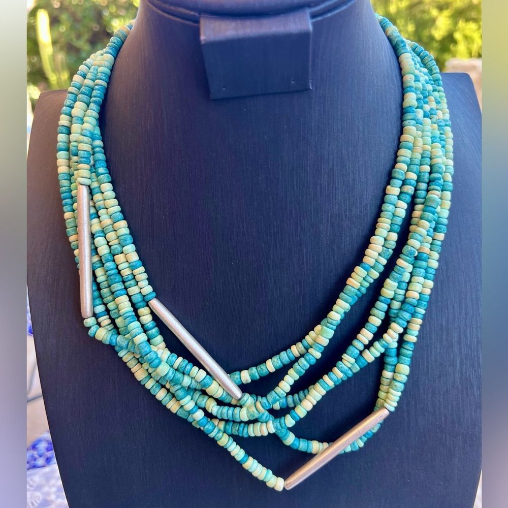 Vintage Liz Clairborne Turquoise Heshi Multi-strand Beaded Necklace 44.5” - Picture 9 of 9